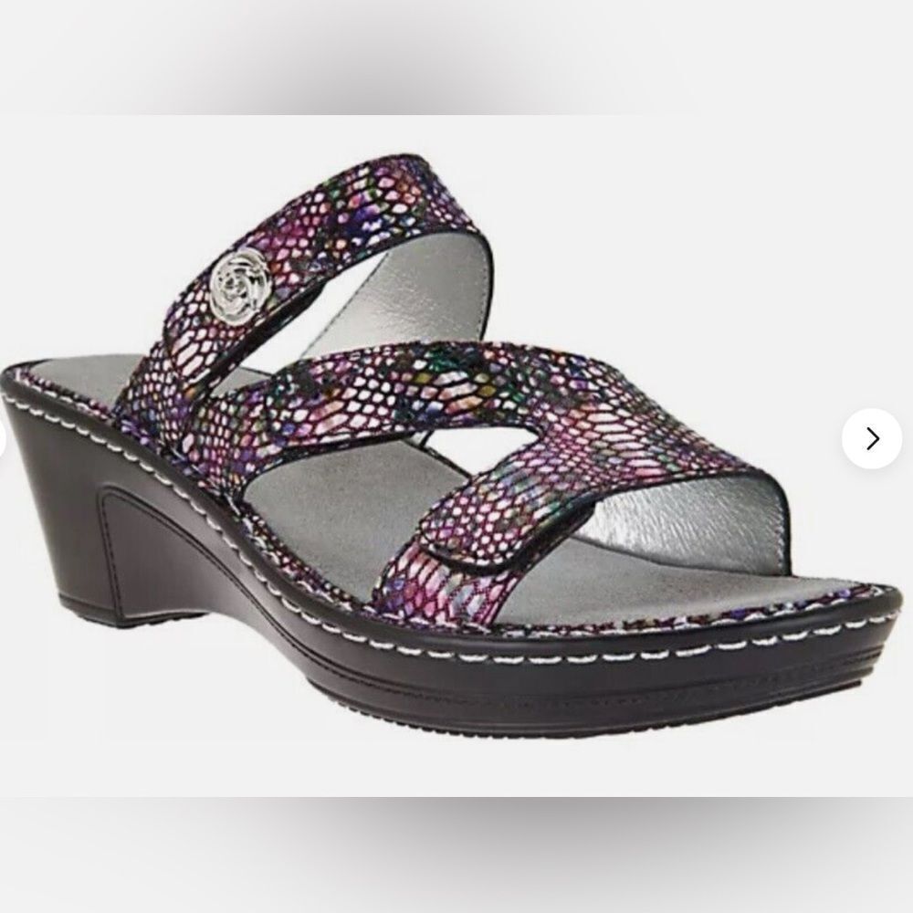 Alegria Loti Women’s 38 Leather Platform Sandals Funtastic Iridescent Snake